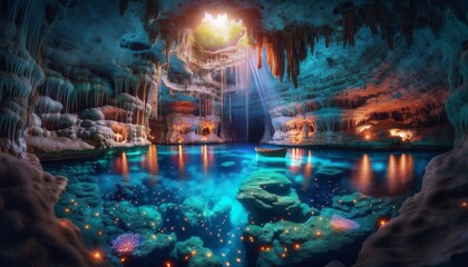 Obraz premium Enchanted Grotto of the Azure Mediterranean at twilight