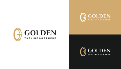 Golden Initial Letter G GG with Simple Circular Circle Shape Line Art Logo Design