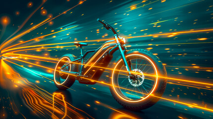 An electric bike with light streaks and motion effect. - obrazy, fototapety, plakaty