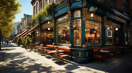 Barber Shop Exterior View: Storefront of barbershop on a quiet city street.