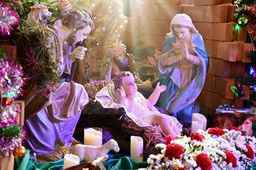 Statuettes of Mary, Joseph and baby Jesus,The birthday of Jesus is a statuette of Maria with Joseph...