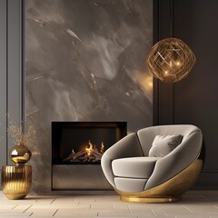 modern living room gold with fireplace