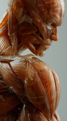 Translucent muscle fibers and sinews, hyperrealistic detail, clean sharp, no contrast, professional color, closeup view ,clean and sharp focus