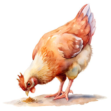 watercolor chicken pecking ground clip art preview
