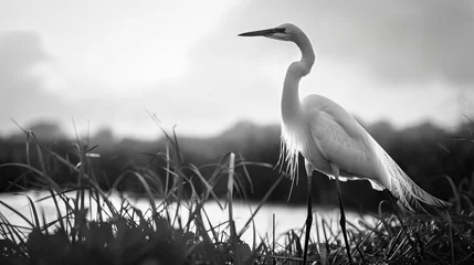Foto op Plexiglas white heron in grass © Tejay