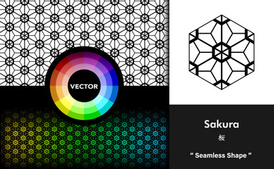 『 桜 シームレスシェイプ  』( スウォッチに六角形タイルで登録すると、サイズ調整可能な美しいパターンを作成可能。）
Sakura “ Seamless Shapes ” (By registering as a swatch, you can create seamless patterns that can be changed in color and size) 