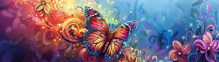 Butterfly metamorphosis, vibrant color doodle, detailed stages, lively background, soft light, dynamic flow , professional color grading