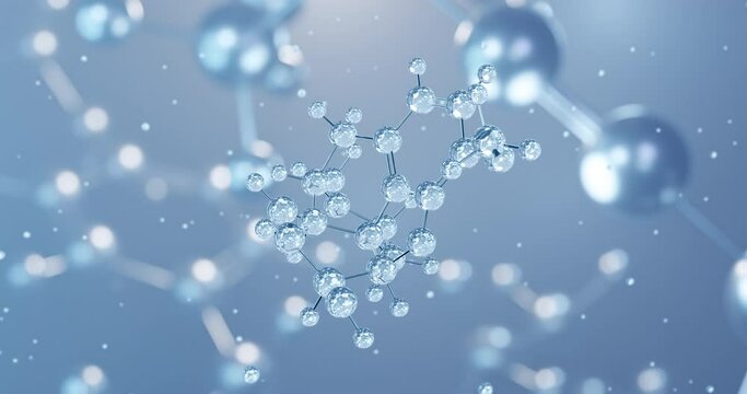 Codeine, rotating 3D model of opiate, seamless looped video, molecular structure with selective focus