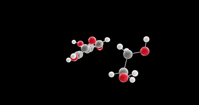 Polyethylene terephthalate molecule, rotating 3D model of polymer resin, looped video on a black background