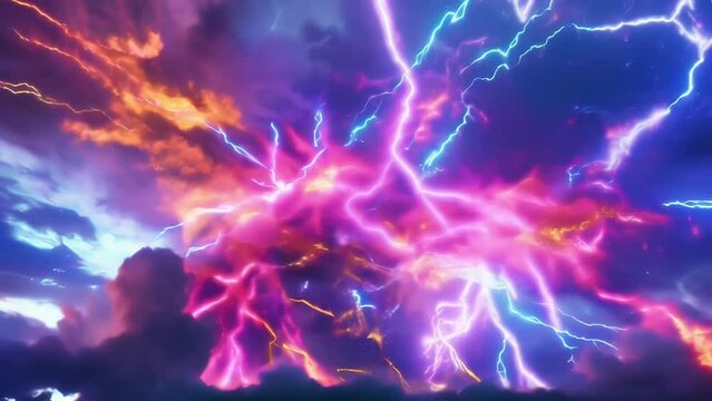 The sky comes alive as electric plasma releases a colorful fireworks show.