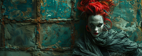 female spirit from the otherworld - banshee with red hair - obrazy, fototapety, plakaty