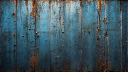 Image capturing the detailed texture of a weathered blue wooden panel wall, emphasizing age and use