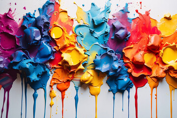 High-quality image featuring a dramatic explosion of colorful paint splatters representing energy and chaos