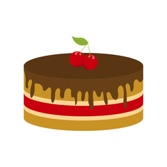 Cherry cake on a white background. Vector illustration.