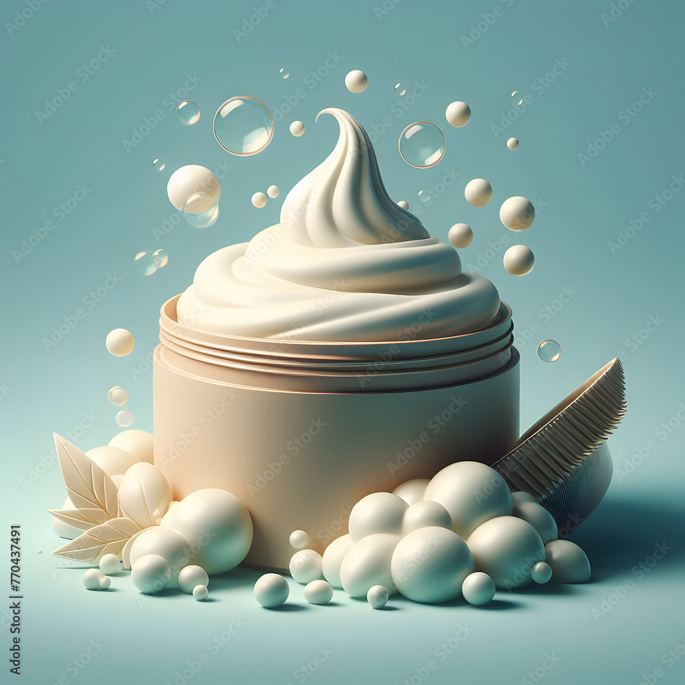 Poster Cosmetic cream with nuts and drops on a light background. 3d rendering generated by ai 