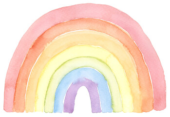 Rainbow watercolor hand drawn and painted in 7 pastel colors, nursery, lgbtq, pride clip art  - 770437471