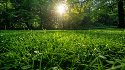 Fototapeta na wymiar green grass and sun rays