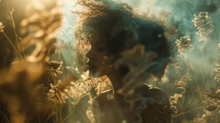 woman in grass in the morning