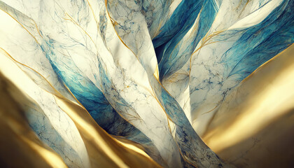 Blue and gold marble background. Fluid art modern wallpaper