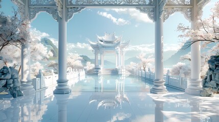 Jade mountain sculpture palace landscape abstract illustration poster background
