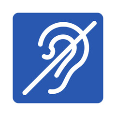 Deaf ear line icon. Hearing disability. No hearing or mute vector sign  on isolated blue background 