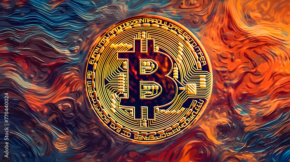 Poster a bitcoin with an abstract background