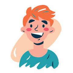 funny portrait of a young man, illustration in cartoon. trendy colors and abstract spots