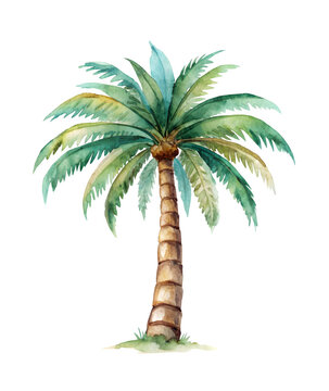 coconut palm tree watercolor illustration of a tree.