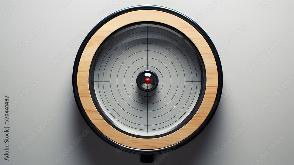 Poster a magnifying glass on grey highlighting the target on a target 3d rendering
