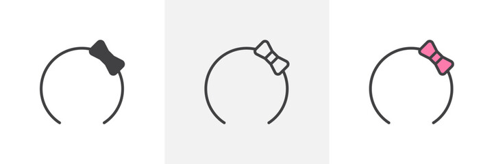 Fashionable Headband and Hairpiece Icons. Hair Accessory and Bow Embellishment Symbols.