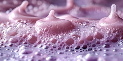 A stunning macro shot of creamy purple swirls and dew on pink flower petals.