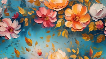 Seamless stylish floral abstract: luminous golden oil painting technique for future-ready art prints, wallpapers, posters, cards, murals, carpets, and decorations - obrazy, fototapety, plakaty