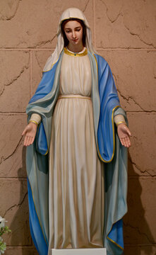 Close-up of Beautiful Statue of Our lady of grace virgin Mary located in the church, Thailand. selective focus.
