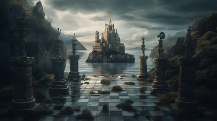 castle chess - obrazy, fototapety, plakaty