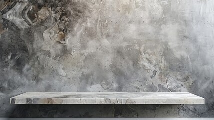 Concrete shelf table and white marble texture board on the light-dark and gray abstract cement wall background for banner copy space.