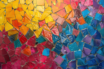 close up horizontal image of colourful abstract mosaic wall background