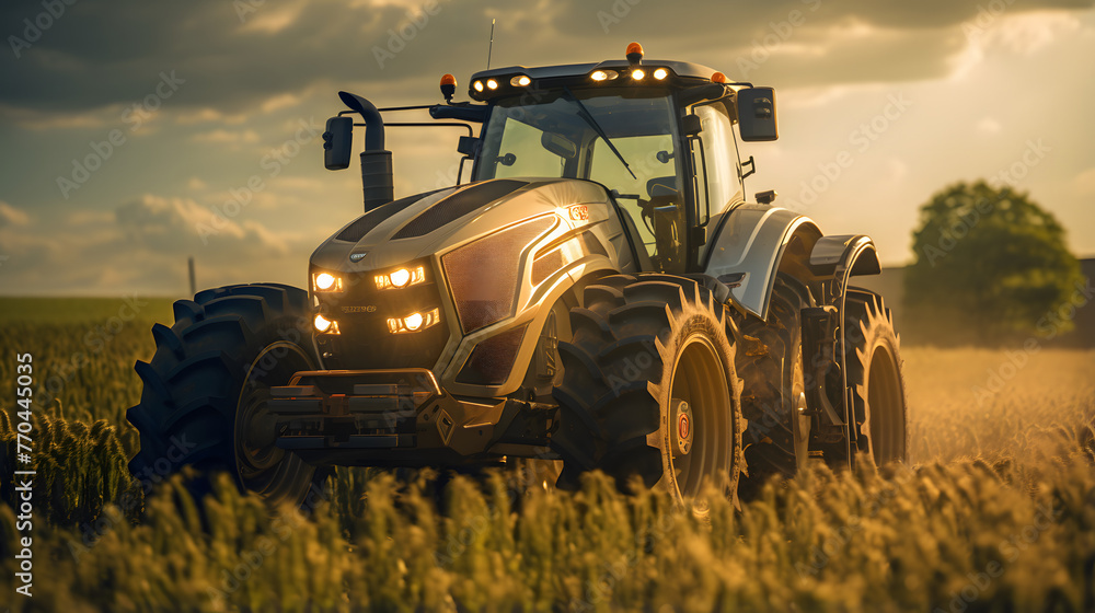 Poster farm automation technology tractor in field with farm automation system