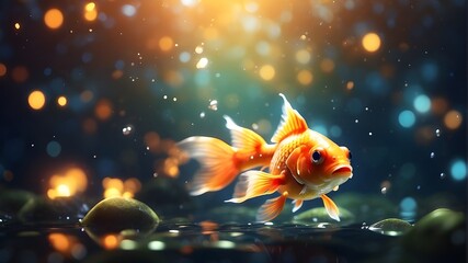 Bokeh background featuring a gorgeous magical goldfish in a fantasy setting. digital artwork - obrazy, fototapety, plakaty