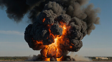 Huge explosion with black cloud, weapon of mass destruction - obrazy, fototapety, plakaty