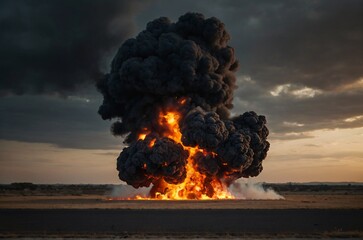 Huge explosion with black cloud, weapon of mass destruction - obrazy, fototapety, plakaty