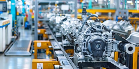 Fototapeta premium A factory line of engines is being assembled