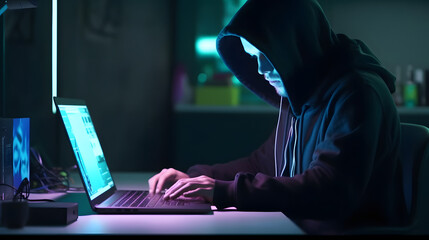 hacker using google play on laptop