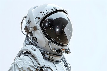 Futuristic Astronaut Helmet Facing Forward with Reflective Visor Against Cosmic Backdrop for Digital Art and NFT Use