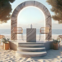 Obraz na płótnie Canvas restaurant on the beach mockup podium design background