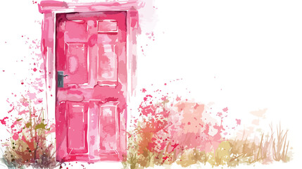 Watercolor Fantasy Pink Door Flat vector isolated on