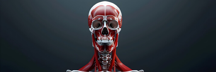 A human head and neck with muscles labeled,human skeleton with muscles head and shoulders anatomy healthy living concept. - obrazy, fototapety, plakaty