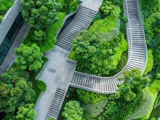 Sustainable urban park, green tech, ample space for text