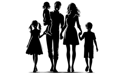 silhouettes of happy family