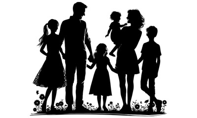 silhouettes of happy family
