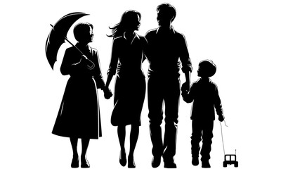silhouettes of happy family
